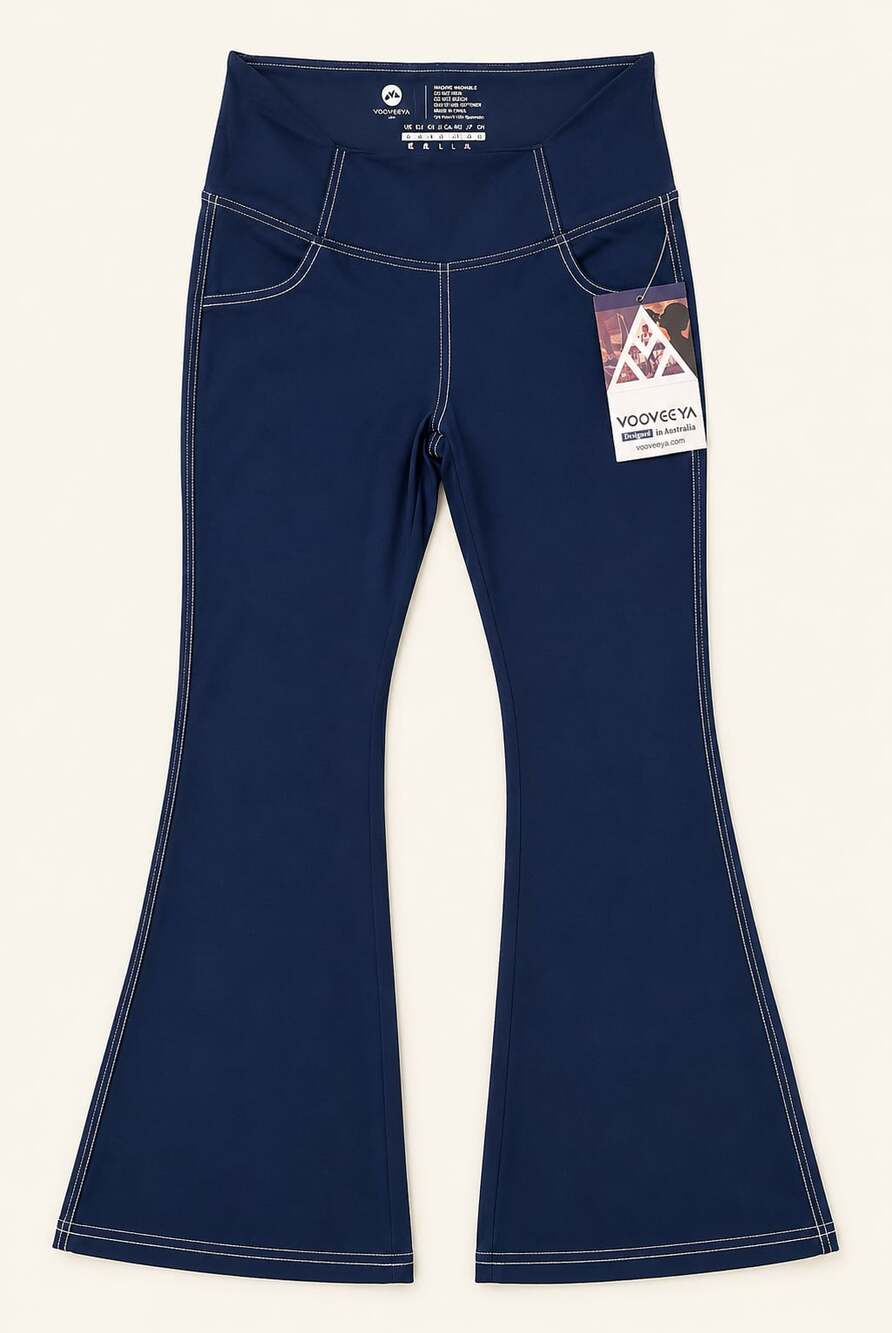 NWT VOOVEE YA Y2K Navy Contrast Stitch Flare Pants Size L